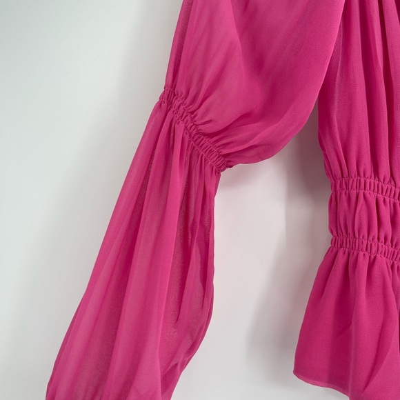 WAYF magenta long sleeve ruffle Polyester Boho Preppy peplum Blouse Size Xs - Picture 4 of 6